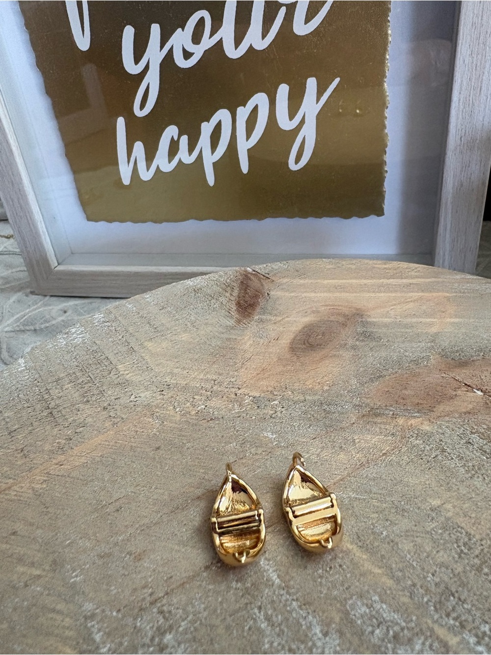 Chunky Gold-Tone Huggie Hoop Earrings | Small Dome Hoops - Picture 4 of 9
